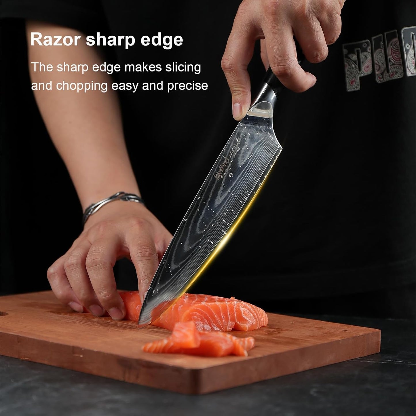 Damascus Chef Knife 8 Inch, Professional Chefs Knife With Japanese Aus-10 High Carbon Stainless Steel, Japanese Chef Knife With Black Pakkawood Handle, Chef's Kitchen Cutting Knife