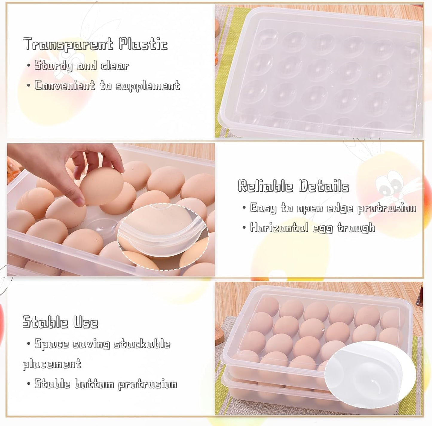 Deviled Egg Containers with Lid, (Set of 2),Stackable Plastic Egg Holder for 48 Eggs,Clear Egg Storage Holder for Fridge,Keep Fresh,Easter,Thanksgiving Party Kitchen Supplies