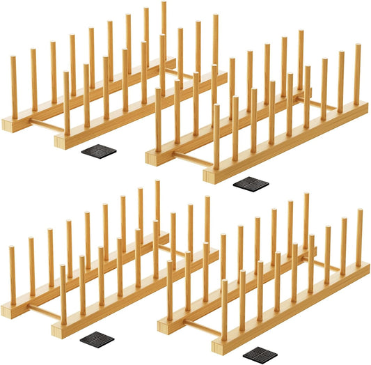 Bamboo Dish Drying Rack, 4 Pack Wooden Storage Holder Organizer for Plate/Bowl/Cup/Book/Pot/Lid/Cutting Board Drying Rack Stand Holder