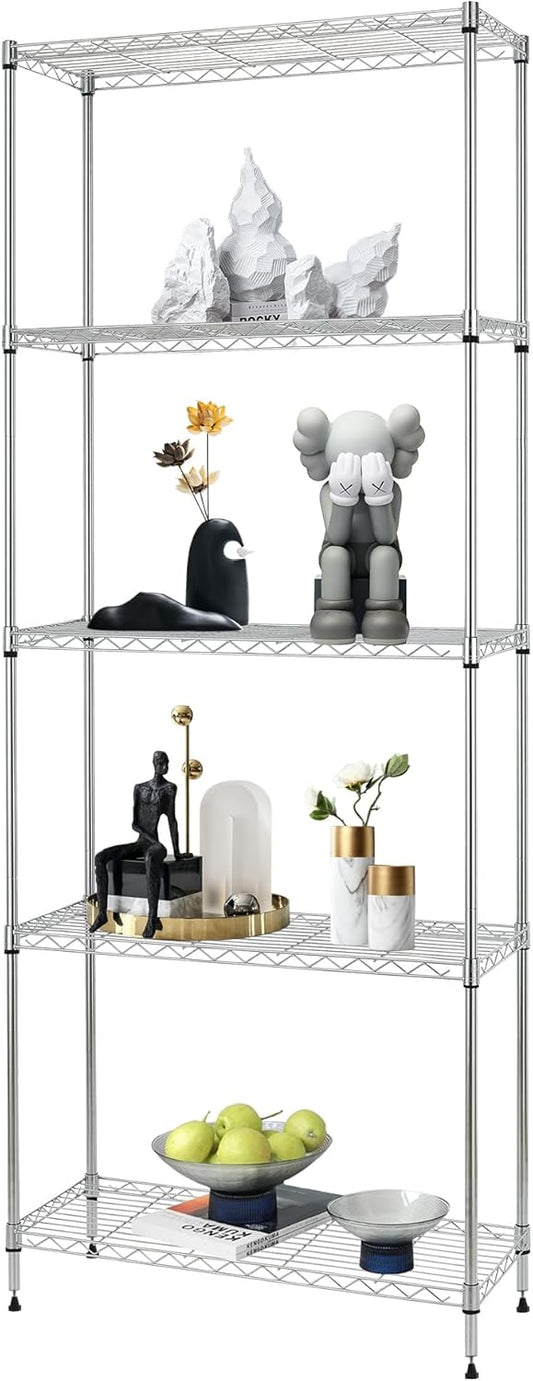 FDW Shelves,Wire Shelving Utility Storage Shelves Shelving Unit NSF Certified Height Adjustable Metal 5 Tier Shelves Easy Assembly 24" L x 14" W x 60" H,Chrome