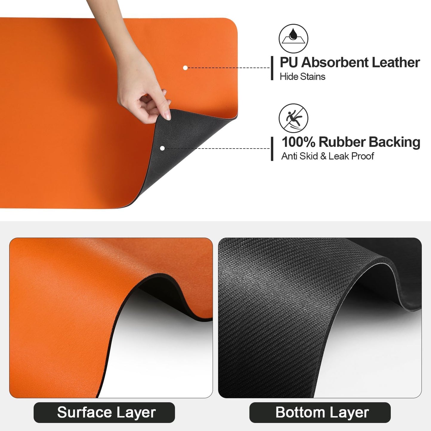 Dish Drying Mat for Kitchen Counter | Coffee Bar Mat for Countertops | Heat Resistant Drainer Mat with Non-slip Rubber Backed | Hide Stain Kitchen Absorbent Draining Mat | Orange 18"x32"