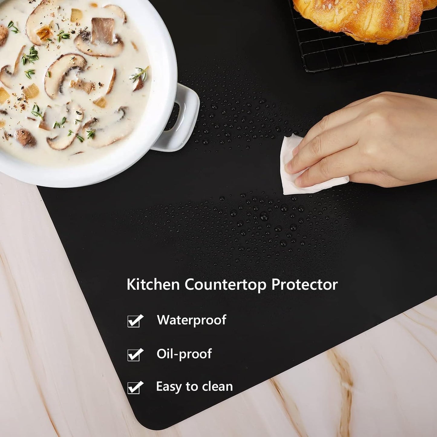 Gartful 2 Pieces Silicone Mats for Countertop - 0.06" Thicker, 32" by 24" Extra Large Multipurpose Mat, Counter Table Protector, Work Desk Pad, Heat-Resistant Placemat, Pastry Mat, Nonstick, Black