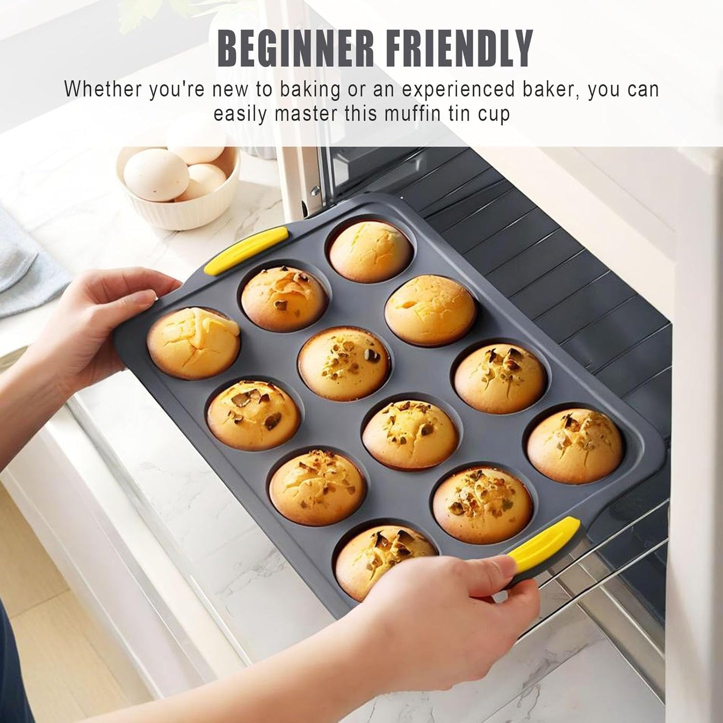 Silicone Muffin Pan with Metal Frame, Egg Bite Maker Silicone Molds for Baking, Cupcake Pans 12 Regular Size, Muffin Tins Easy to Pop Nonstick Non Toxic Bakeware for Oven (dark gray)