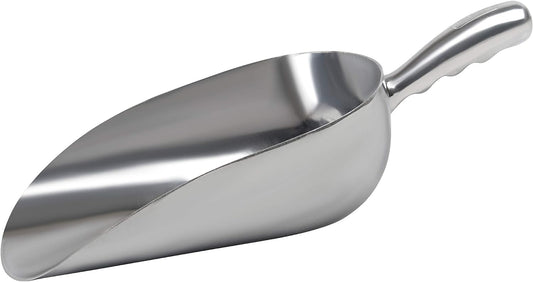 Cast Aluminum Utility Scoop - 38 oz. - Round Bottom, ice scoop For Multi-Purpose Use, With Finger Groove Handle (38 oz.)
