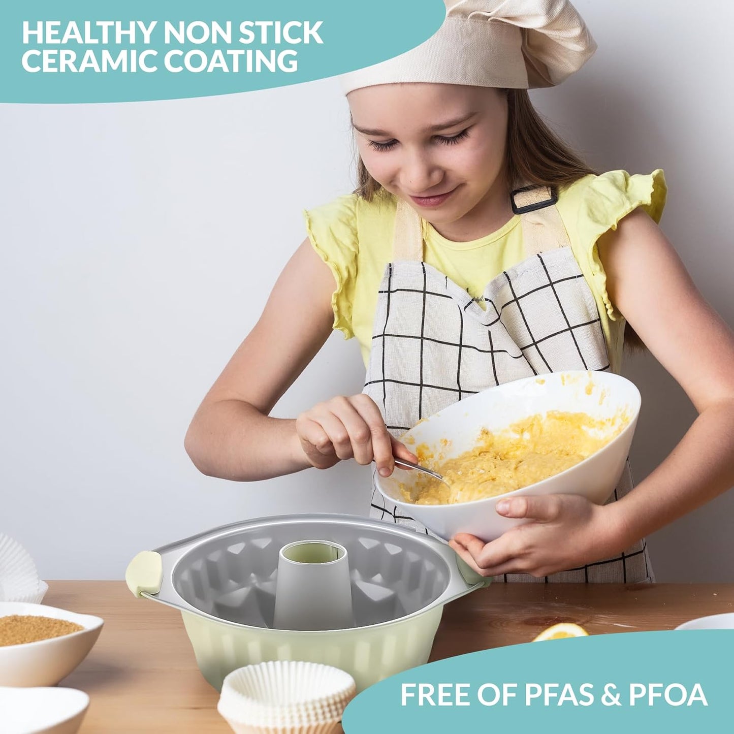 Boxiki Kitchen Premium Non-Stick Fluted Cake Pan - Ceramic Bakeware for Perfect Pound Cakes, Chocoflan & More - Durable & Easy Release