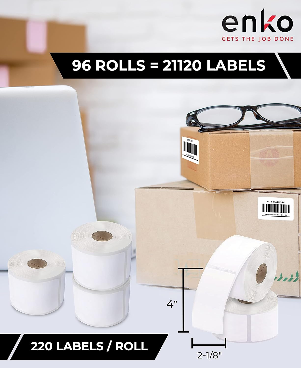 enKo (96 Rolls, 21,120 Labels) Address & Shipping Labels 30323 Compatible for Dymo LabelWriter (2-1/8 x 4")