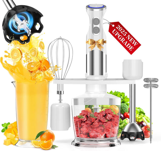 Immersion Blender Handheld Hand Blender - 1100W Non Scratch Stick Blender for Kitchen 12 Speed and Turbo Mode Chopper, Beaker, Whisk and Milk Frother for Milkshake Puree Smoothie Food