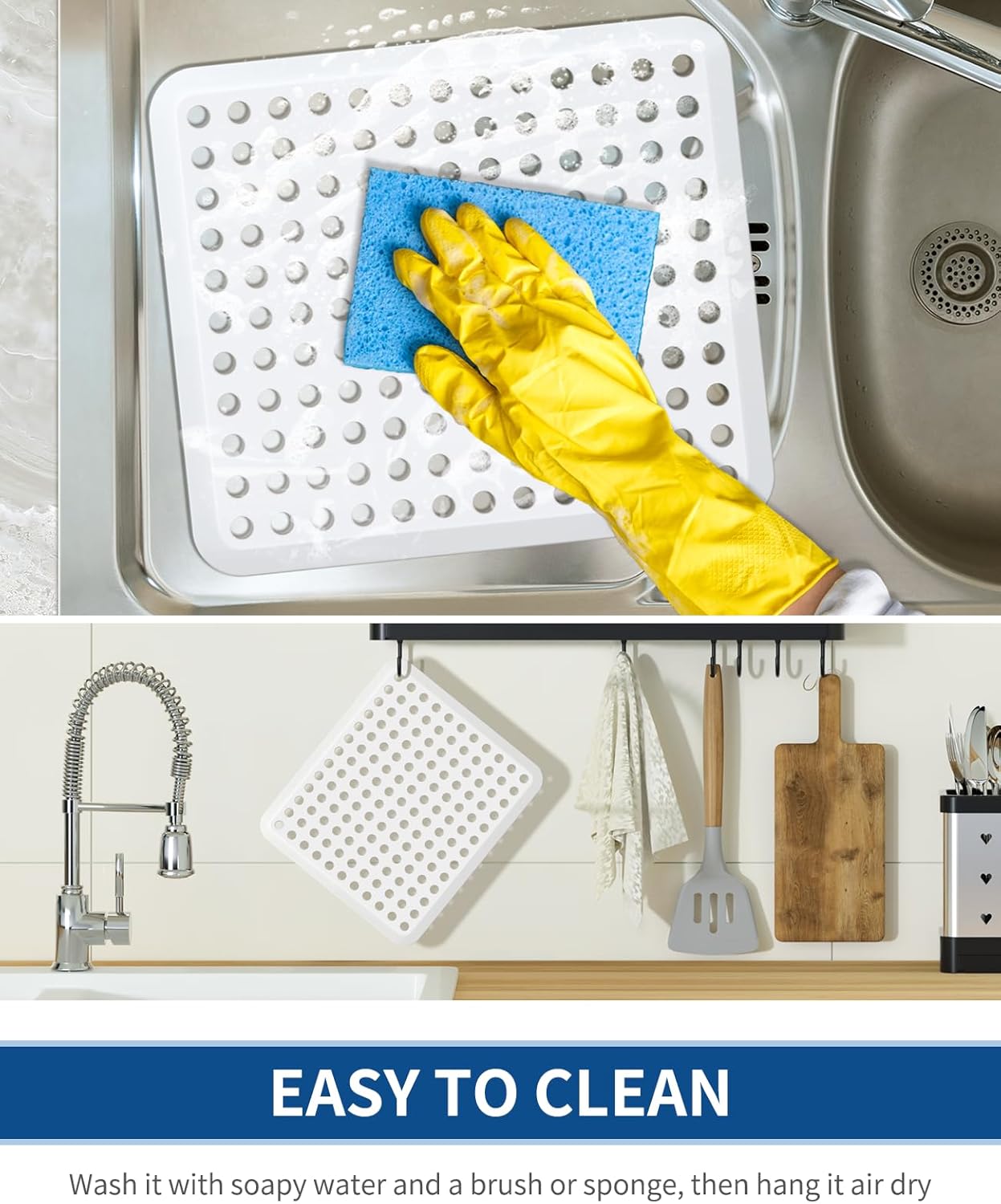 Bligli Small Sink Mat,2 Pack White 11.2x12.7inch Sink Protector Mats for Bottom of Kitchen Sink, Dish Drying Mat for Dishes and Glassware, Fast Drain