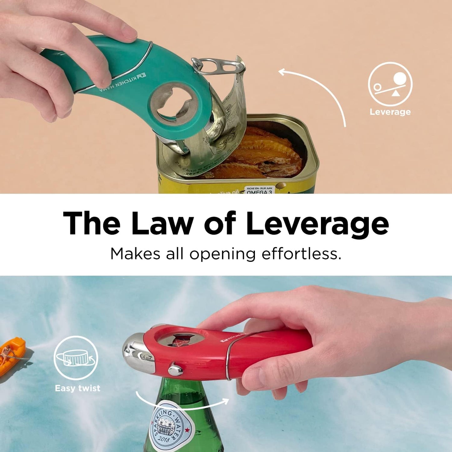 Kitchen Mama Epic One Multifunction Opener: Magnetic Bottle Opener, Beer Soda Opener, Effortless Jar Lid Opener for Seniors and Elderly with weak Hands and Arthritis, Essential Kitchen Gadget (Teal)