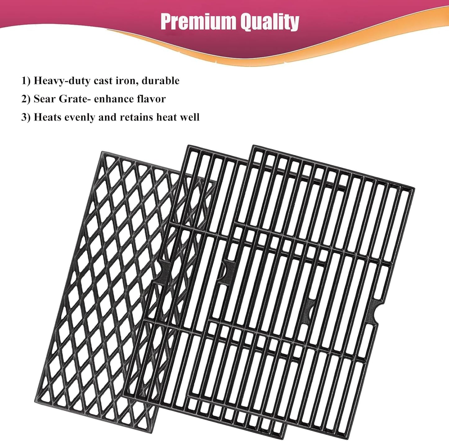 Cast Iron Grill Grates for Dyna glo 4 Burner DGH450CRP DGH450CRP-D, 5 Burner DGH485CRP DGH474CRP DGB494SPB, for Kenmore 146.16132110 146.23678310, Cooking Grate Replacement Parts