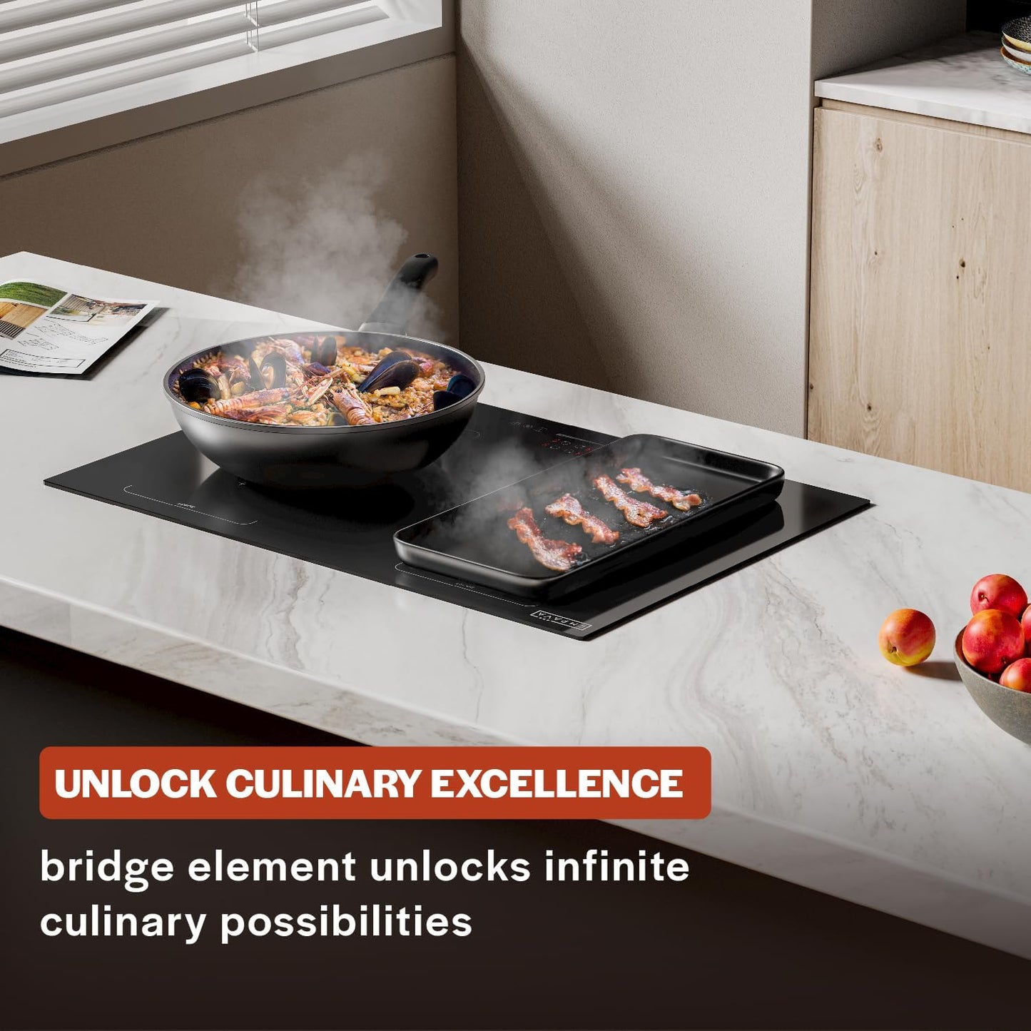 Empava 30 Inch Electric Induction Cooktop 4 Burners, Flat Glass Top Stove with Bridge Function, Timer, Pause, Child Lock, Booster, Slider Level Control, Shutdown, Auto Pan Detection, Black