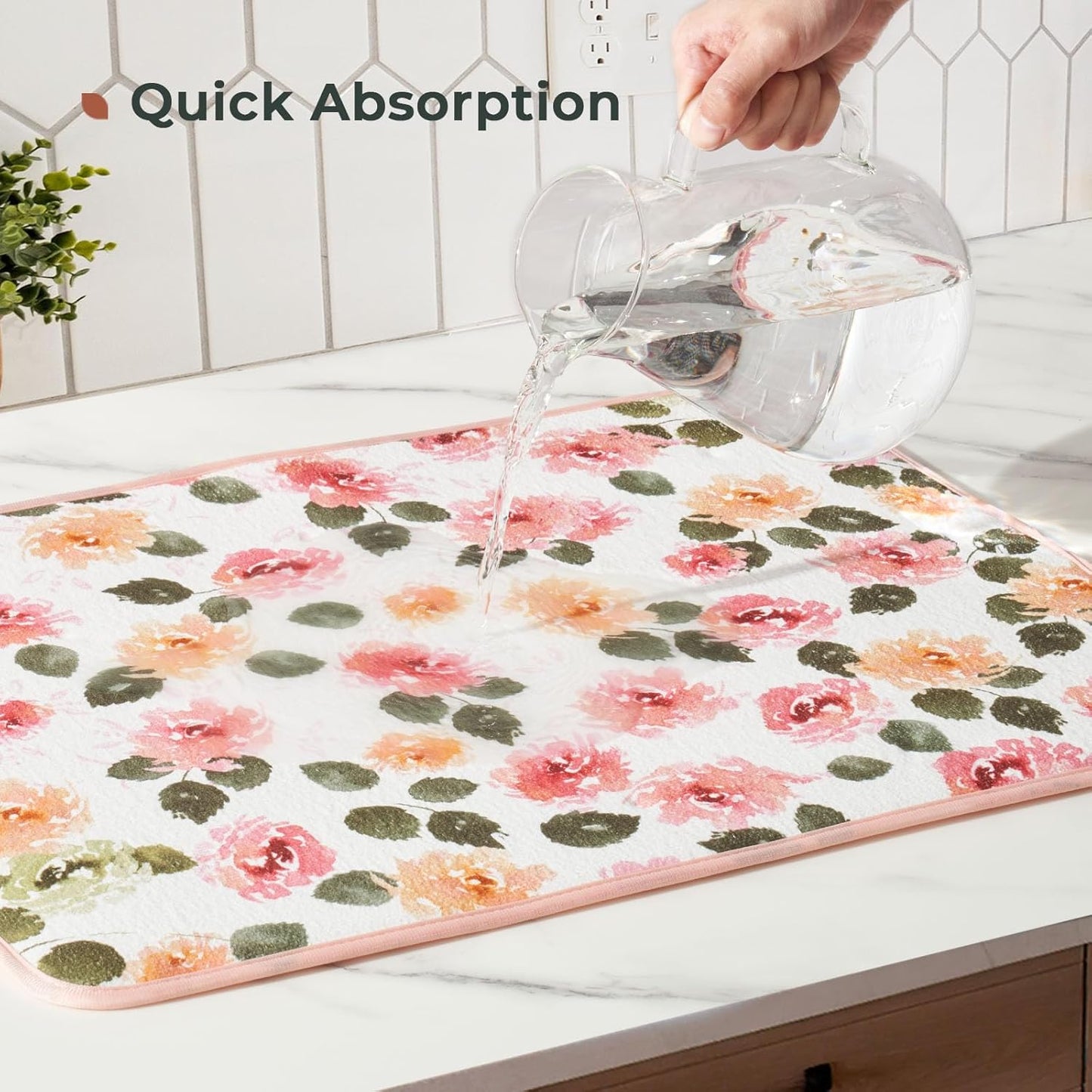 FRESHMINT Printed Dish Drying Mats for Kitchen Counter 2 Pack Absorbent Reversible Drying Mats Microfiber Kitchen Countertop Protector Dishes Drying Pad Extra Large 18"x24" Dish Mat