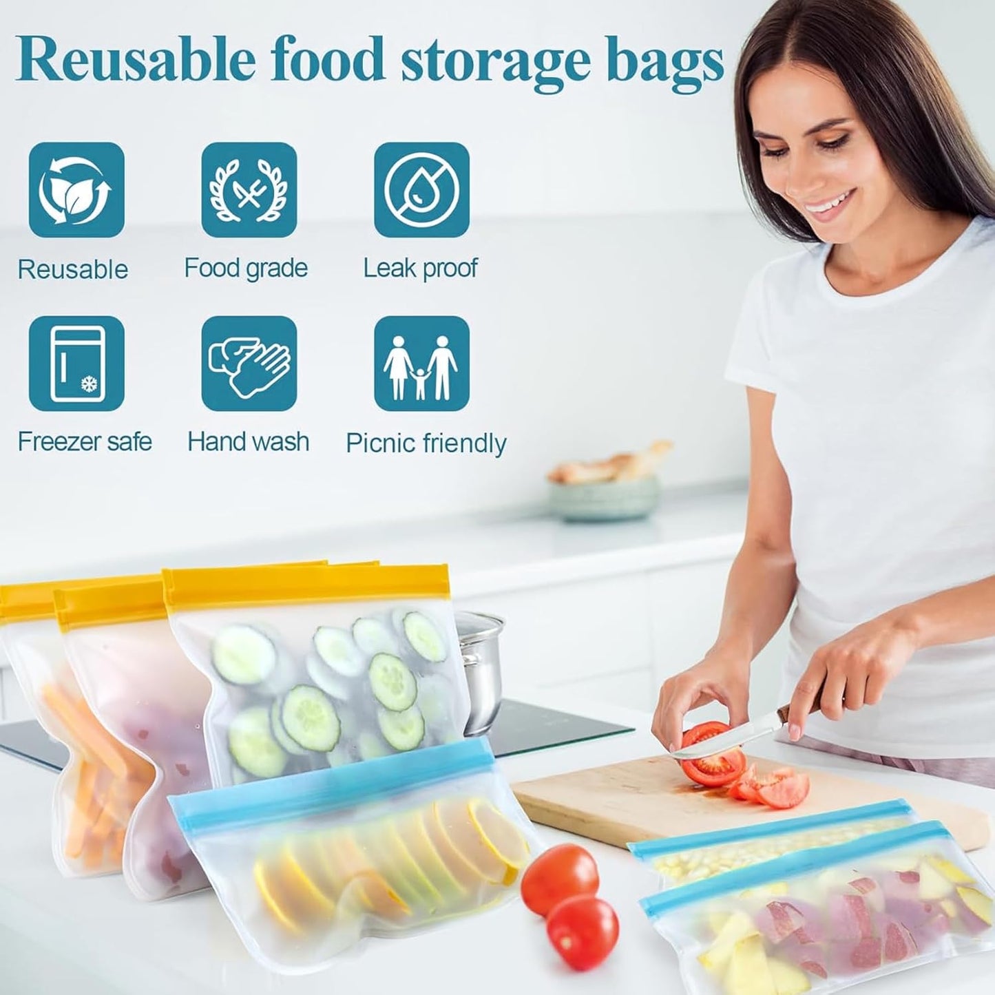 10 Pack Reusable Silicone Bags Dishwasher Safe, BPA Free Reusable Food Storage Bags for Candy, Snack, Cereal, Travel Items, Home Organization