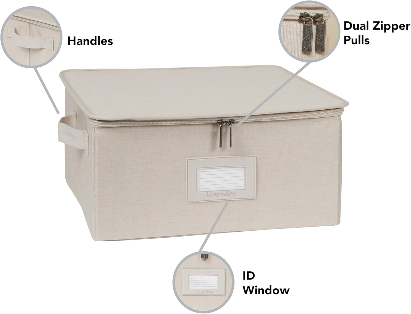 Covermates Keepsakes Dish Storage Box - Stackable, Reinforced Handles, China Storage, Beige Heather