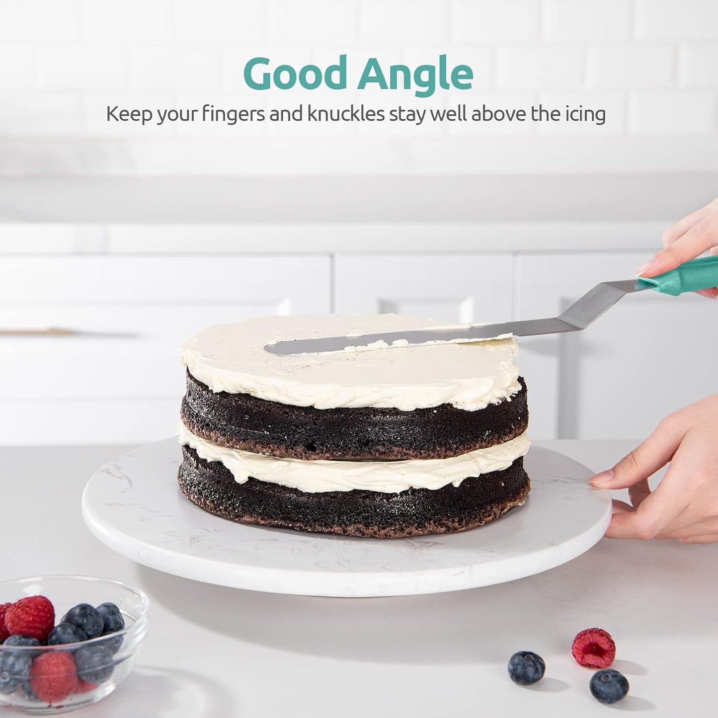 Icing Spatula, U-Taste Offset Spatula Set with 6", 8", 10" Blade, 18/0 Stainless Steel with PP Plastic Handle Angled Cake Decorating Frosting Spatula Set of 3 (Teal/Aqua Sky)