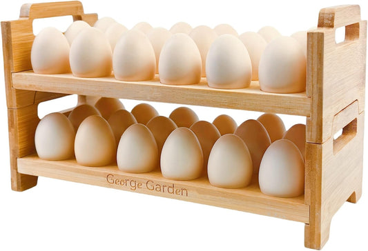 Bamboo Egg Holder Countertop - Stackable Design for 36 Eggs, Farm Fresh Egg Organizer Display Stand, Wooden Chicken Egg Storage Kitchen Counter Top Rack, Fits Duck, Turkey, Chicken Eggs