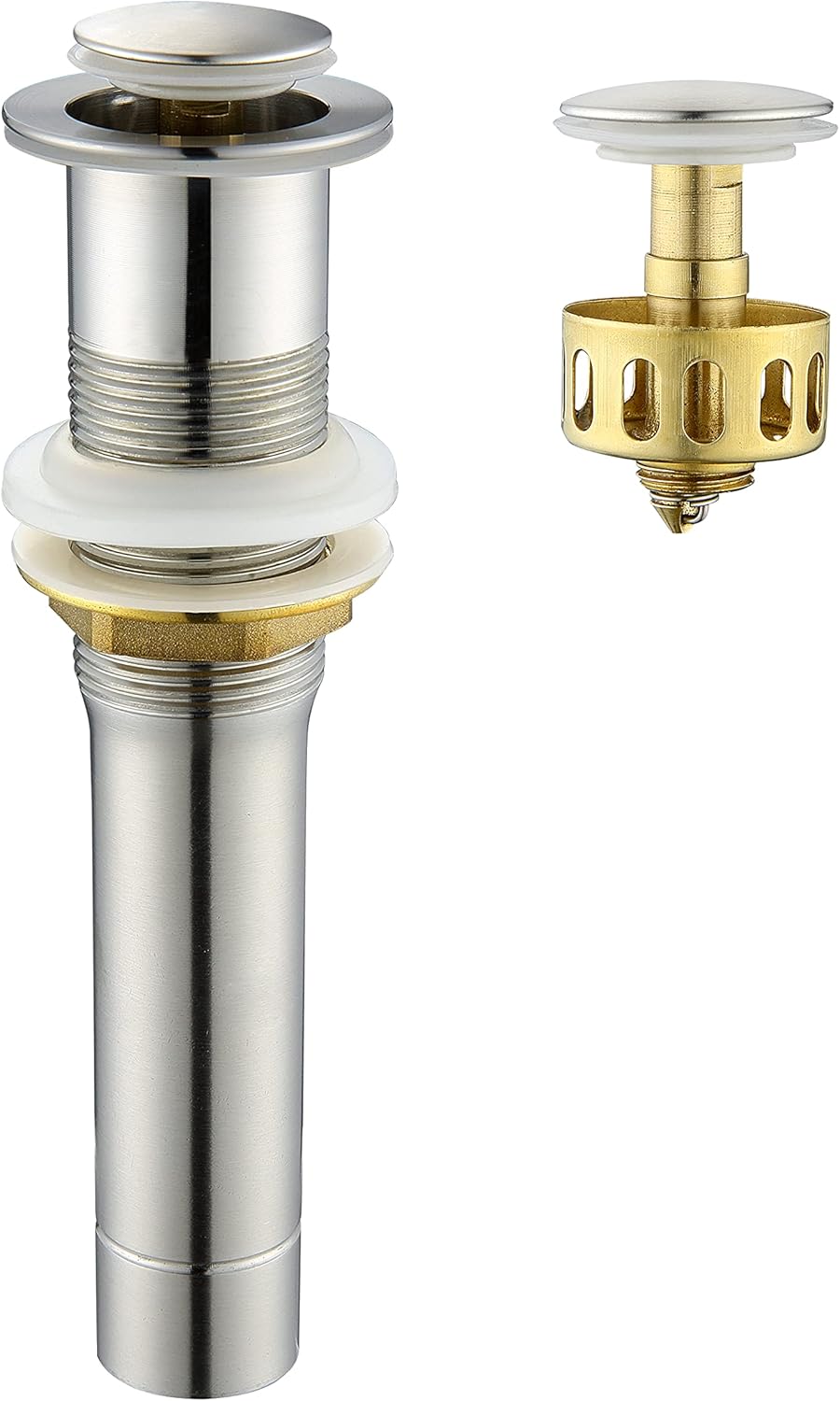 Pop up Sink Drain Stopper for Bathroom Vessel Vanity Sink Art Basin Brushed Nickel, Small Cap Without Overflow, Metal Pop-up Drain Strainer with Detachable Basket Stopper