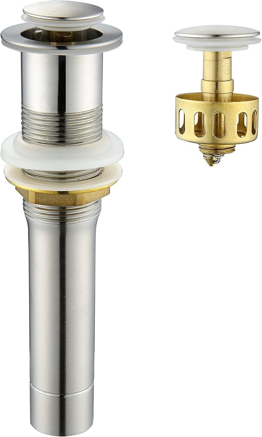 Pop up Sink Drain Stopper for Bathroom Vessel Vanity Sink Art Basin Brushed Nickel, Small Cap Without Overflow, Metal Pop-up Drain Strainer with Detachable Basket Stopper