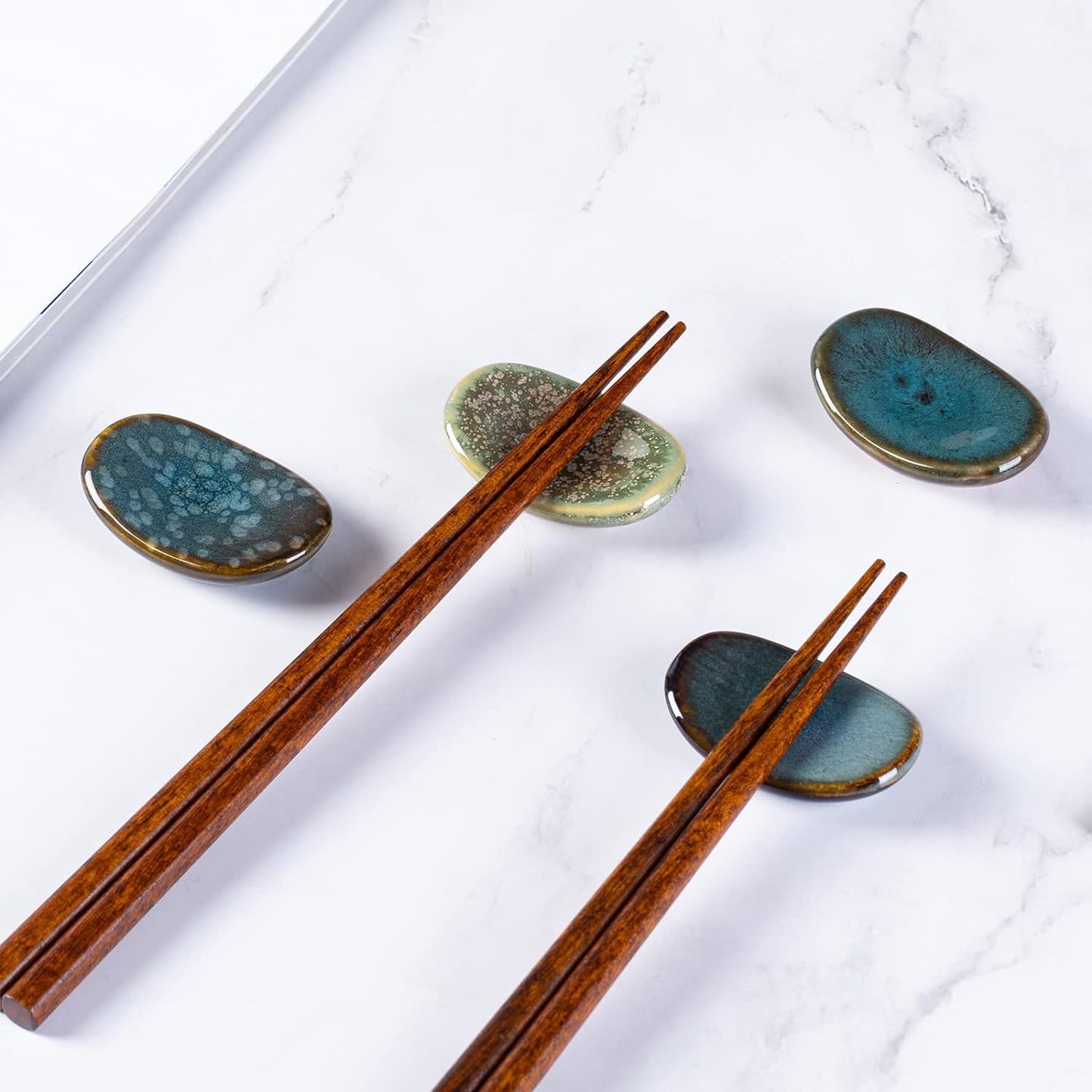 Ceramic Chopsticks Holder Chopstick Rest Spoon Fork Stand Holder Set of 6, Multicolour