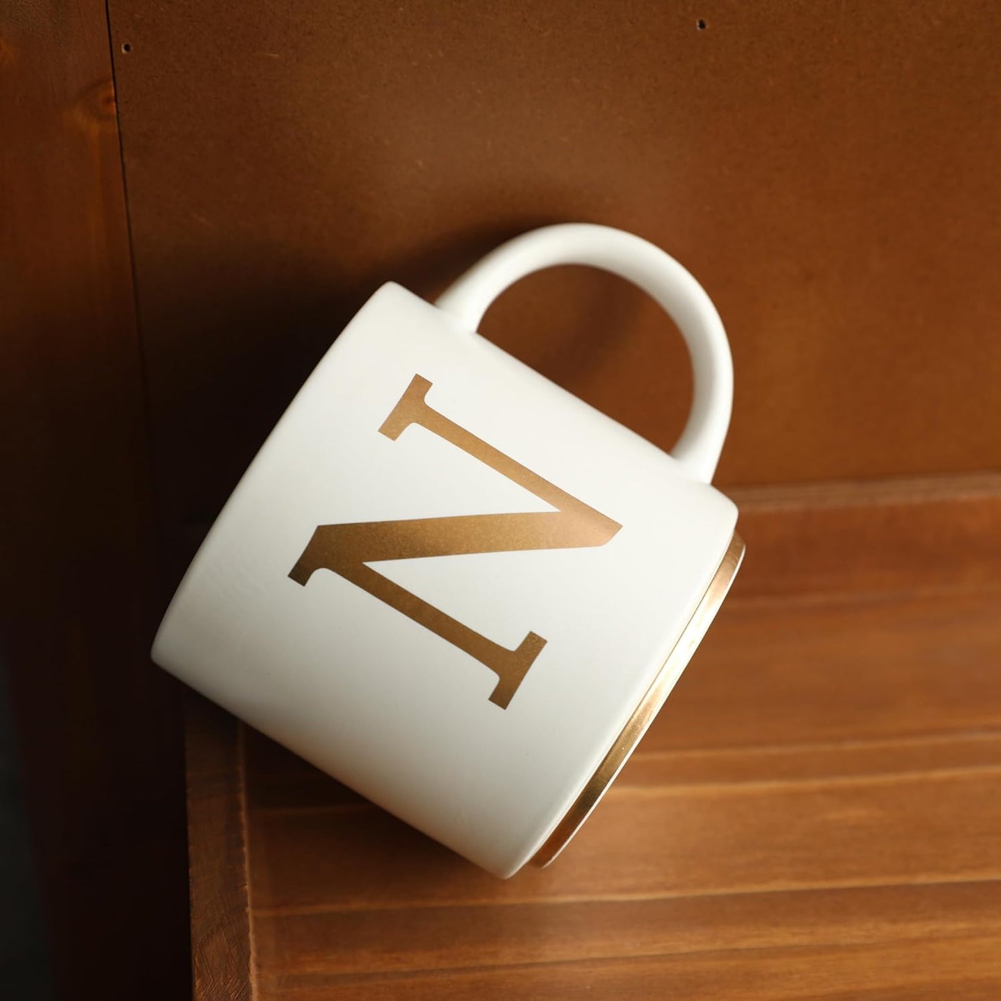 COLLECTIVE HOME - Monogram Ceramic Mugs, 15 oz Golden Initial Coffee Cups, Elegant Alphabet Tea Mugs, Elegant Personalized Mug with Gift Box, Unique Mug with Double Side Capital Letter (N)