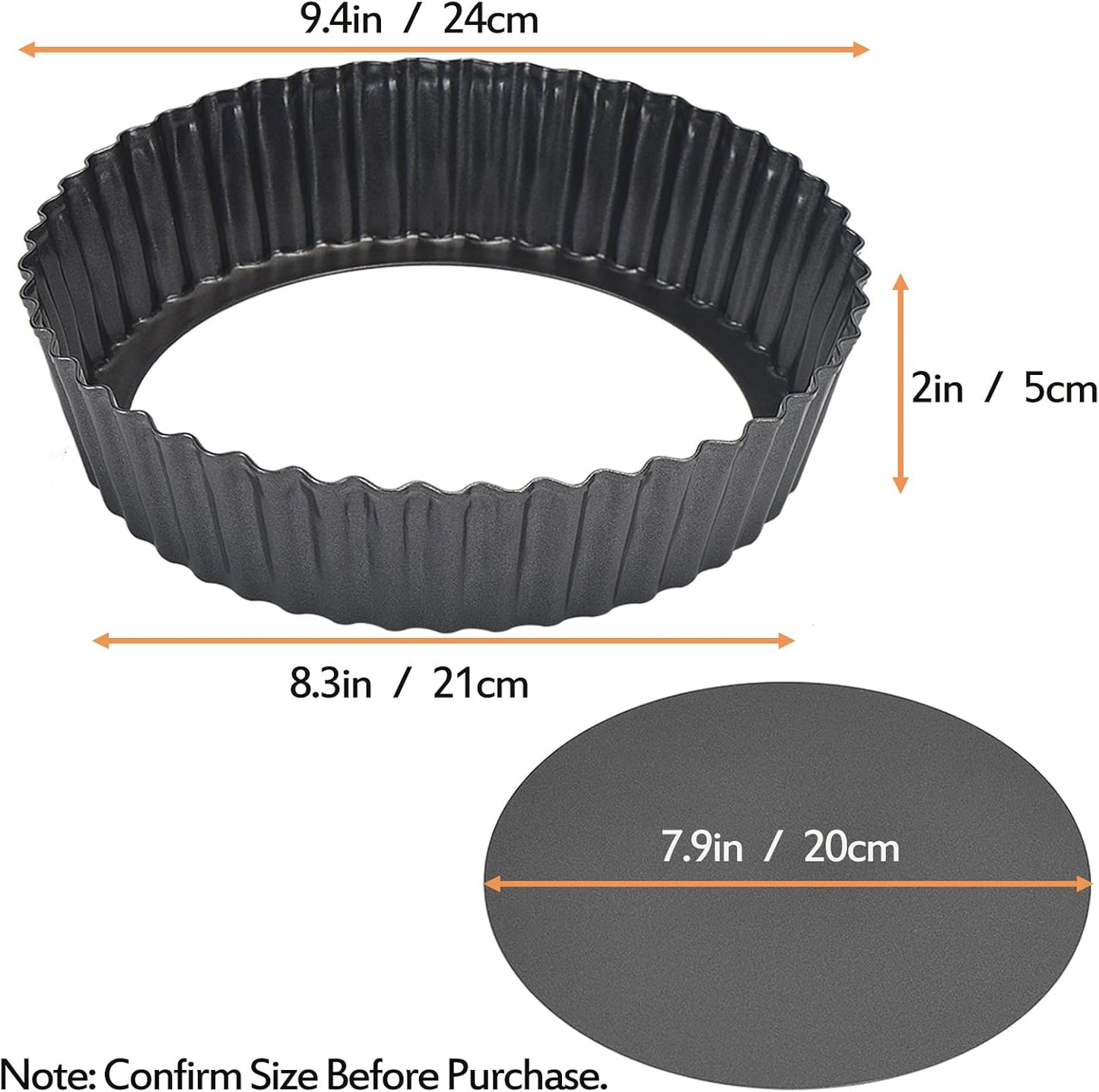 2 Pack Nonstick Tart Pan, Quiche Pan, Carbon Steel Deep-dish Pie Pan with Removable Loose Bottom (9.4 In)