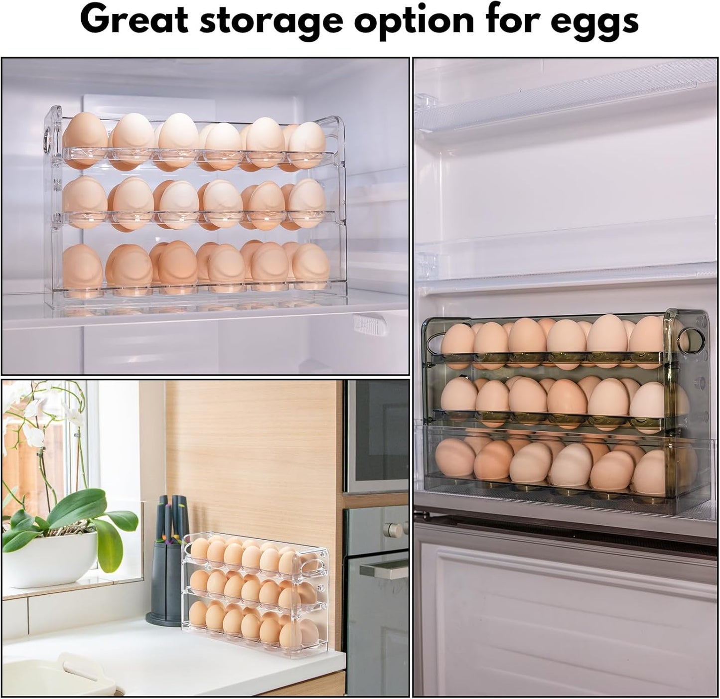 Egg Holder for 36 Eggs, Egg Storage for Refrigerator, PET Egg Container for Kitchen Countertop, Egg Dispenser, Egg Tray, Clear