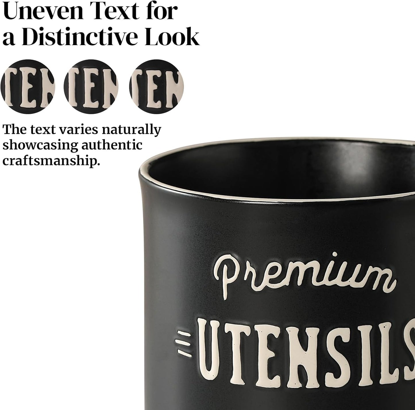 DOWAN 7.2″ Extra Large Utensil Holder, Farmhouse Utensil Holder for Kitchen Counter, Ceramic Utensil Crock with Protection Cork Mat, Utensil Storage for Kitchen Decor & Housewarming Gift, Matte Black