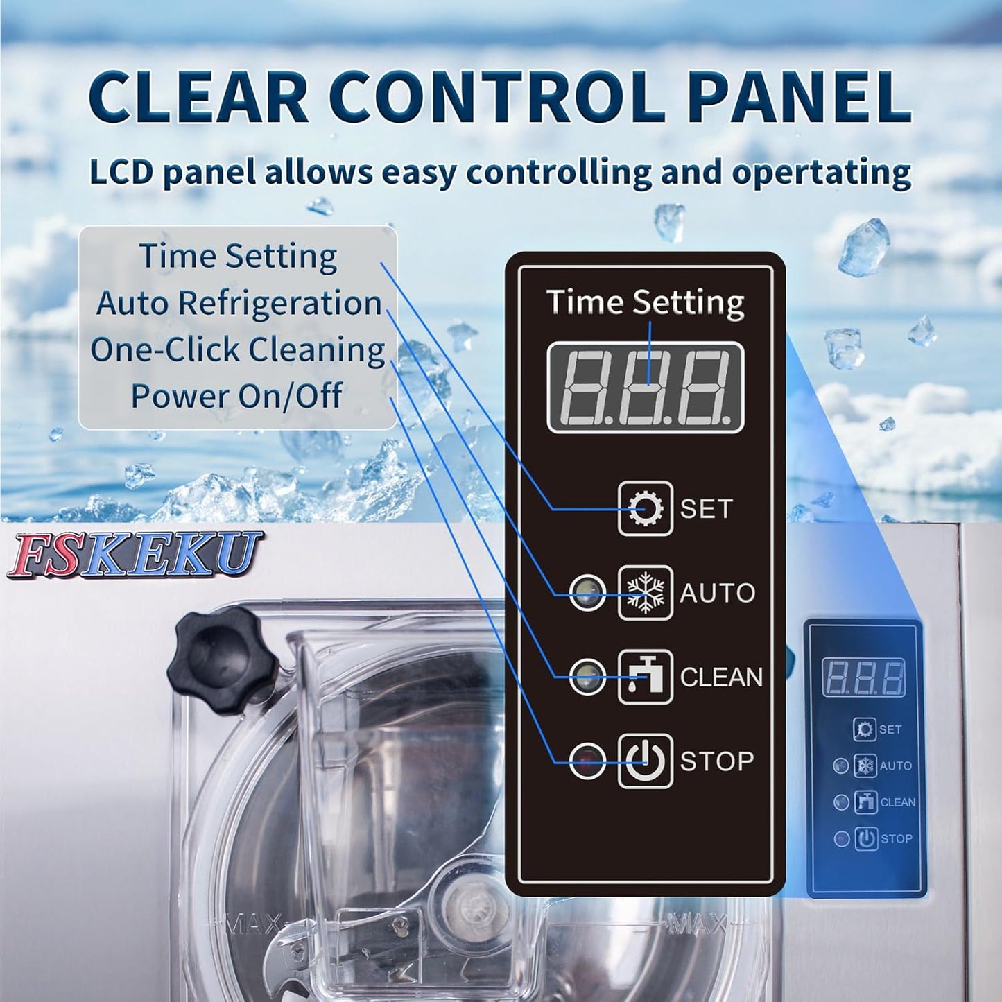 Hard Ice Cream Maker Commercial Gelato Machine 16-24L/H, 5.3 Gph Capacity Suitable for Restaurant/Bar/Home, Auto Clean LED Display Maquina De Helado 1400W