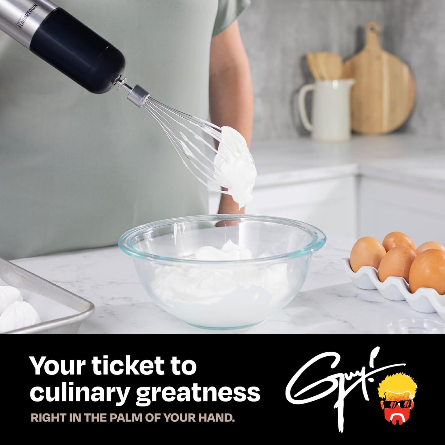 Guy Fieri's Flavortown Immersion Blender with DynamicShaft Technology, 400W & One-Hand Speed Control – Perfect for Soups, Sauces, Smoothies, Baby Food & More – Hand Blender & Electric Whisk