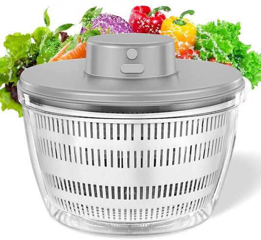 Electric Salad Spinner, 4L Lettuce Spinner Large Capacity USB Chargeble Fruit Vegetable Washer Dryer for Home Kitchen (Gray)