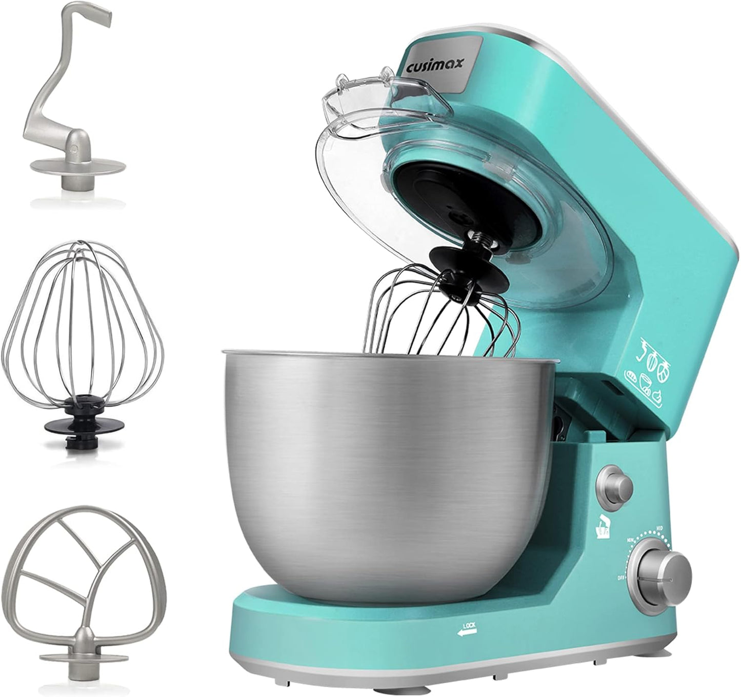 CUSIMAX Stand Mixer, 5-QT Stainless Steel Bowl Food Mixer, Tilt-Head Kitchen Electric Mixer with Dough Hook, Mixing Beater and Whisk, Splash Guard, Green