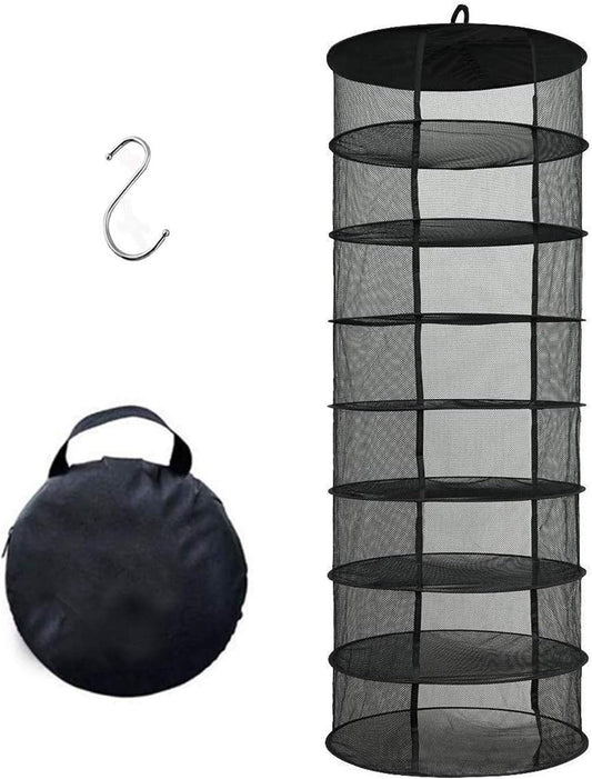 Desy & Feeci Herb Drying Rack Hanging, 8 Layer Collapsible Mesh Dry Net Herb Dryer with S Hang Buckle and Storage Bag, Black (Diameter 60 cm)
