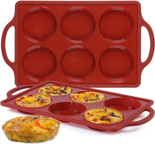 Muffin Top Pan, Metal Reinforced Frame 3 Inch Silicone Egg Molds for Breakfast Sandwiches Non Stick Round Silicone Egg Pan for Baking English Muffins, Whoopie Pies, Corn Bread, Tarts 2 Pack Brown