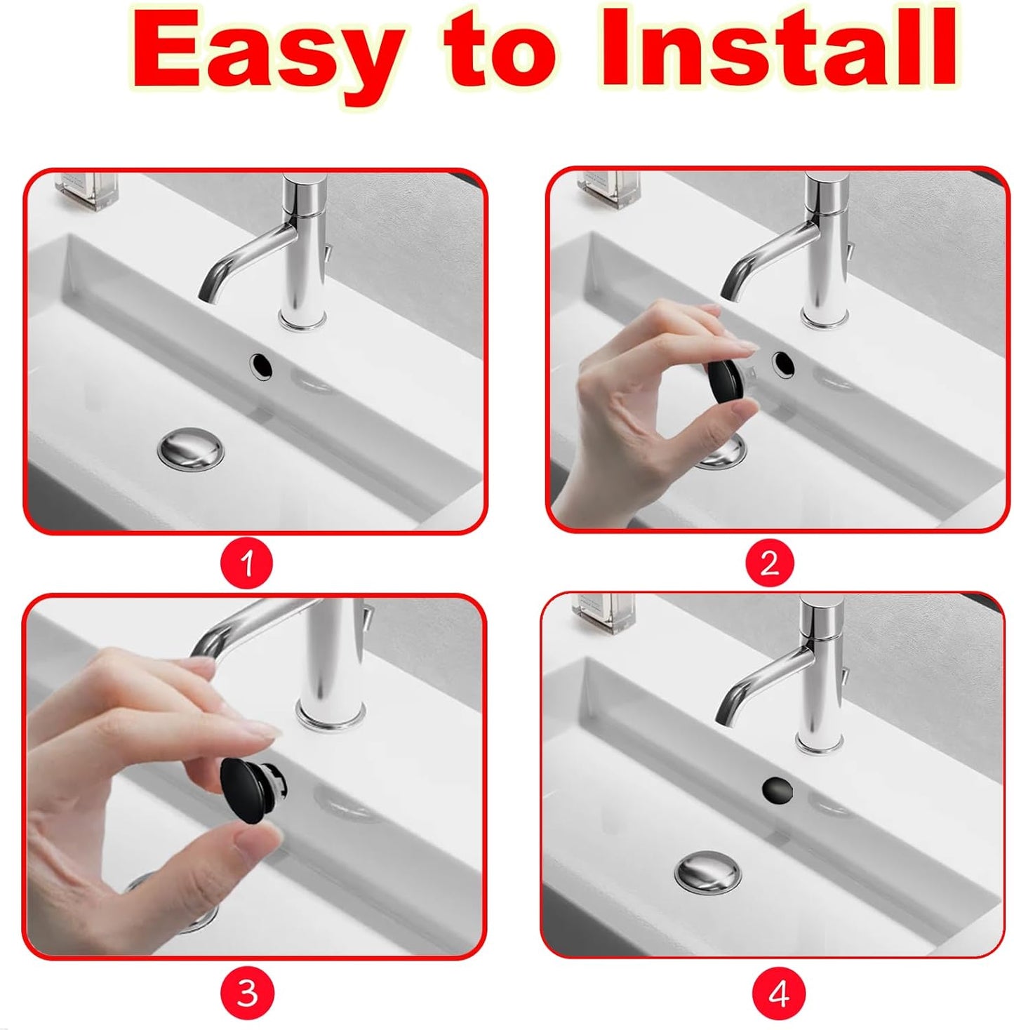 2 Pack Sink Basin Overflow Trim Ring,Solid Brass Bathroom Sink Trim Overfollow Cover,Bathroom Kitchen Sink Trim Overflow Cover Insert in Hole Round Caps(Black)