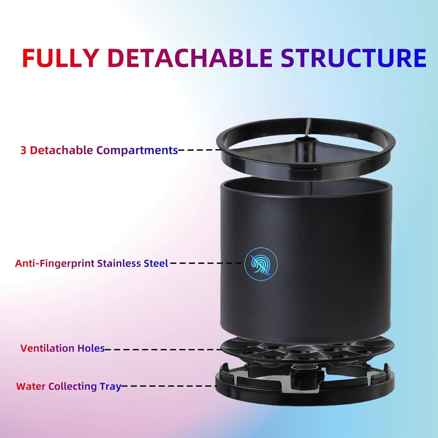 Kitchen Utensil Holder Silverware Organizer 360°Rotating For Counter Organizer Stainless Steel Storage Silverware Caddy 3 Compartment Flatware Spoon Spatula Tool Cutlery Container（Black）