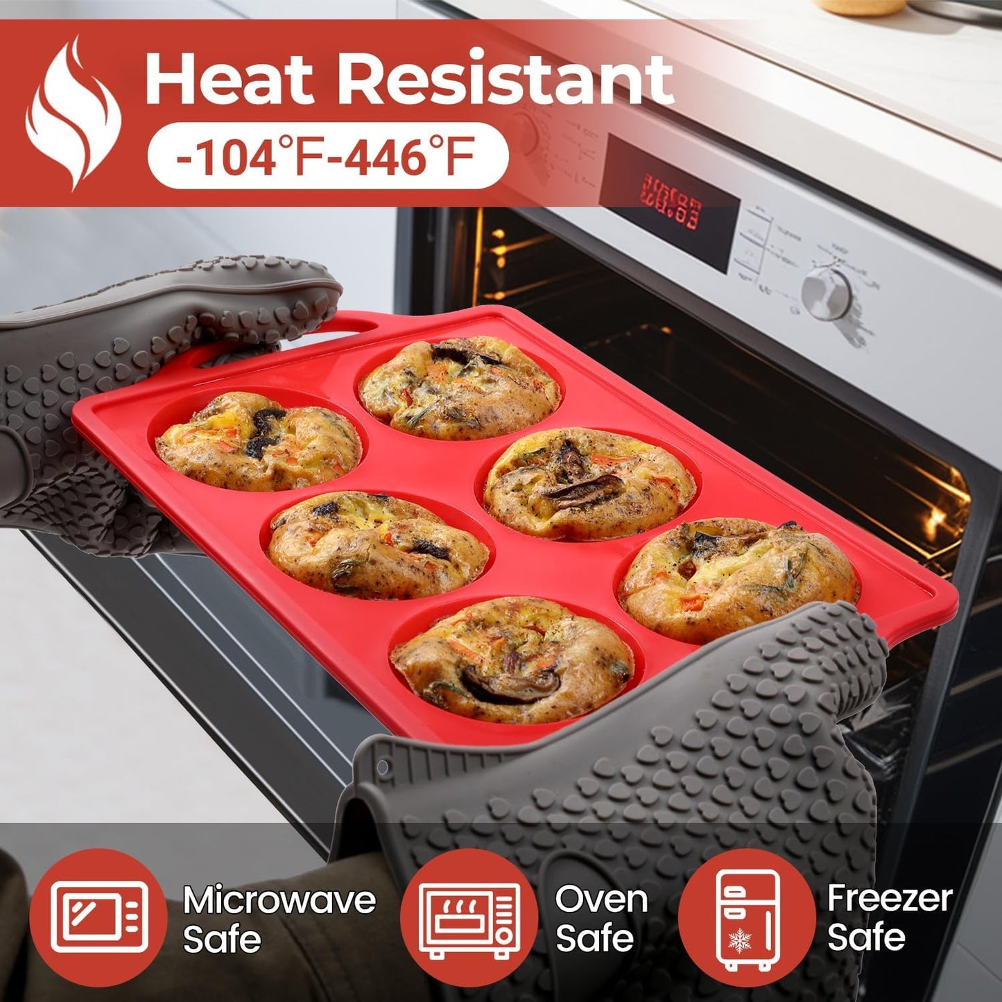 CAKETIME Muffin Top Pan Non Stick, 3 Inch Metal Frame Round Egg Baking Pan for Oven English Muffins, Whoopie Pies, Corn Bread, Egg Bites, Breakfast Sandwiches Tarts 3 Pack Red