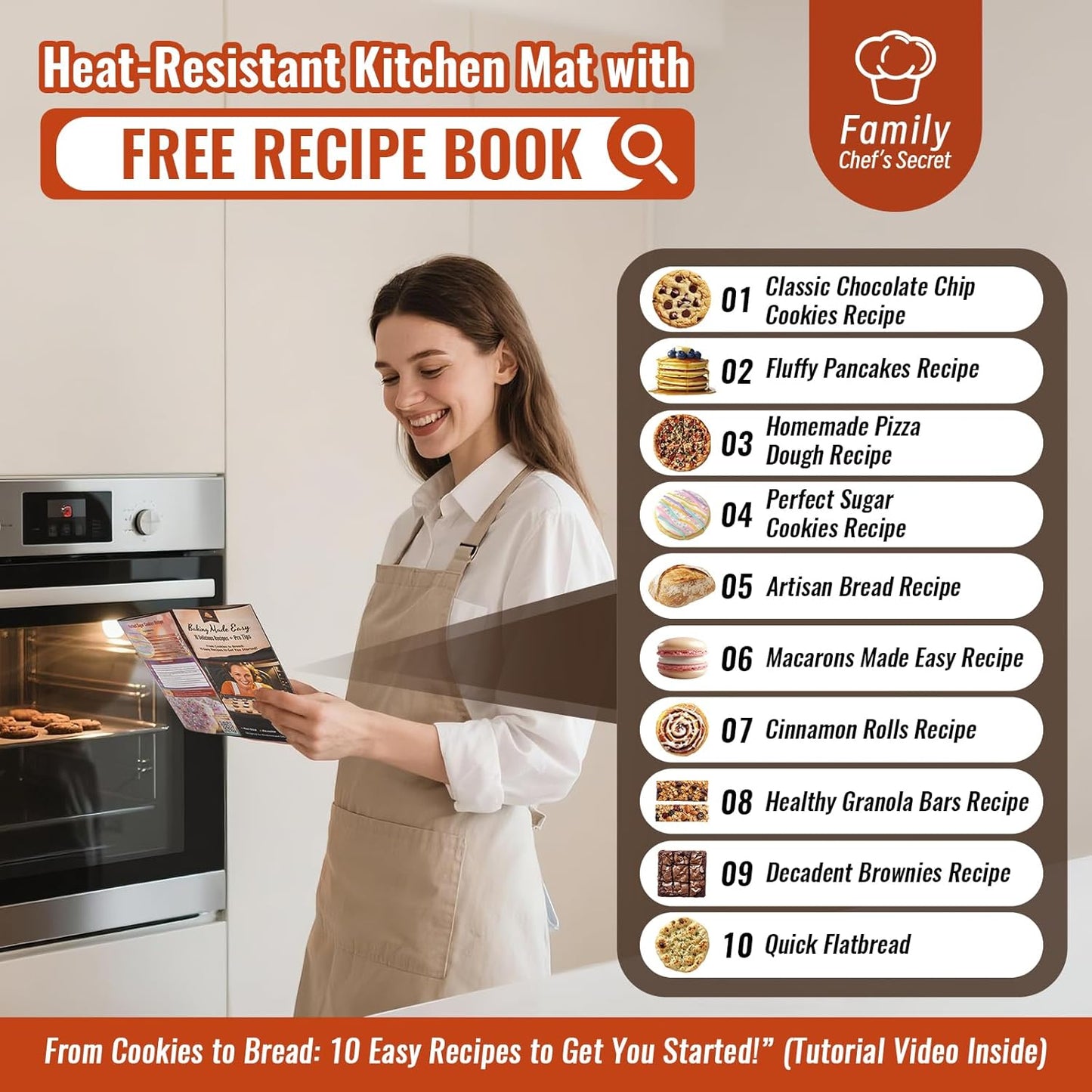 Silicone Baking Mat With 10 Recipes,Silicone Macaron Baking Sheet for Cookie, Pizza, Surdough, Pastry,Dough Rolling out, Non Stik and 480°F Oven Safe