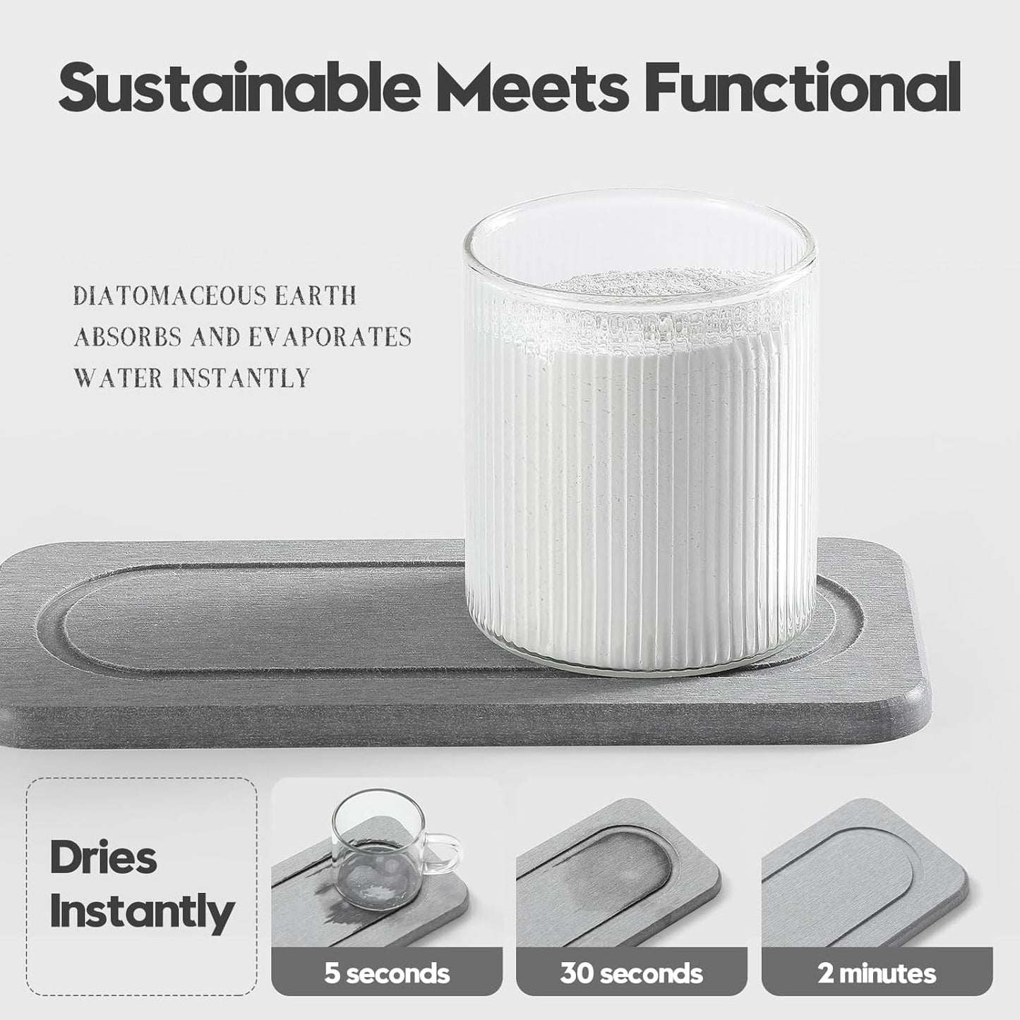 2Pack Diatomite Stone Water Absorbing Sink Tray for Kitchen & Bathroom Counter, Quick Dry Soap Dish Makeup Vanity Caddy, Dispenser Sponge Holder Space Organizer, Light Gray - 8"x 3.8"