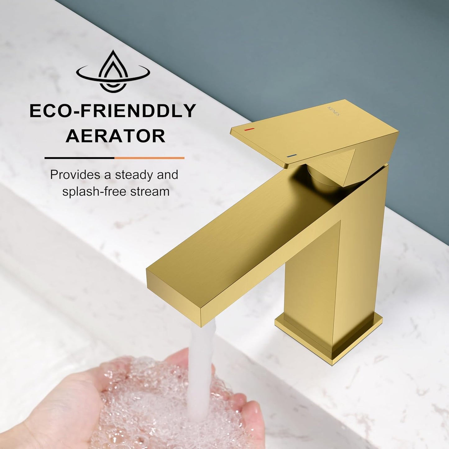 KENES Brushed Gold Bathroom Faucets, Modern Single Hole Lavatory Vanity Faucet, Single Handle Bathroom Sink Faucet Gold, with Pop Up Drain & Water Supply Hoses LJ-9031-4