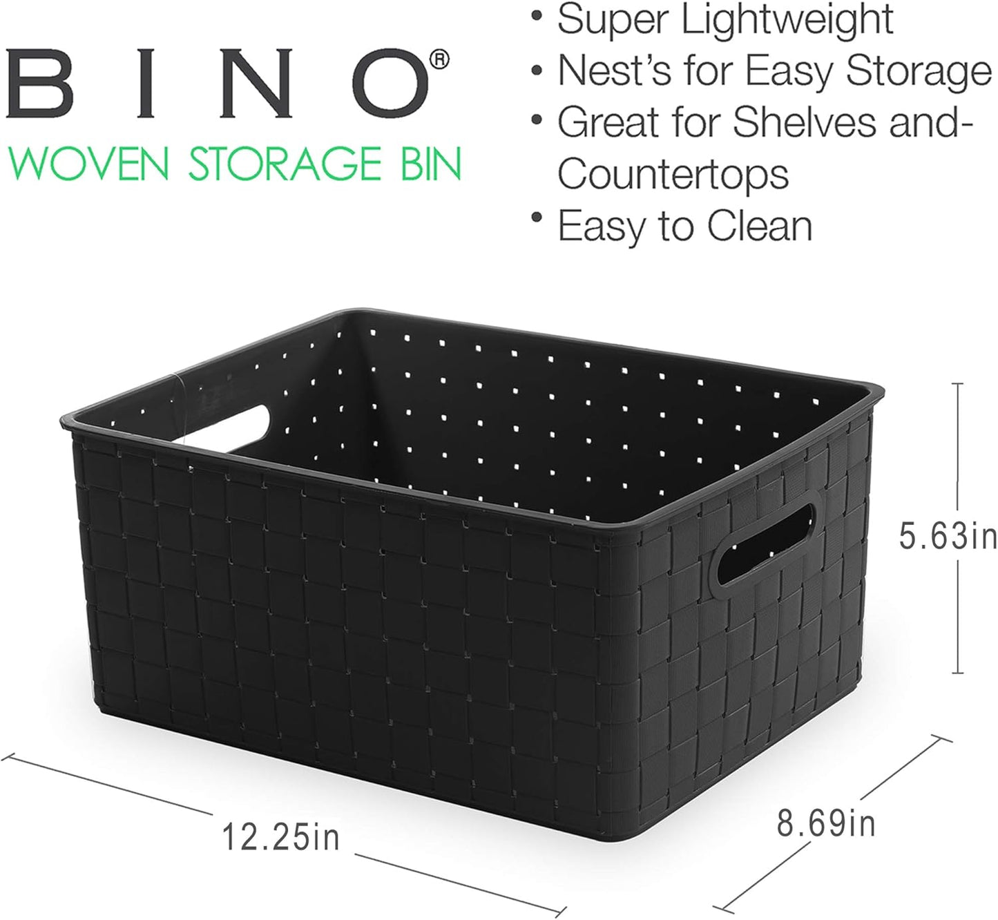BINO Plastic Basket, Medium - Black, 4 Pack, The Stable Collection, Multi-Use Storage Basket, Rectangular Cabinet Organizer, Home & Office Storage Organizer, Baskets for Bathroom Organizing
