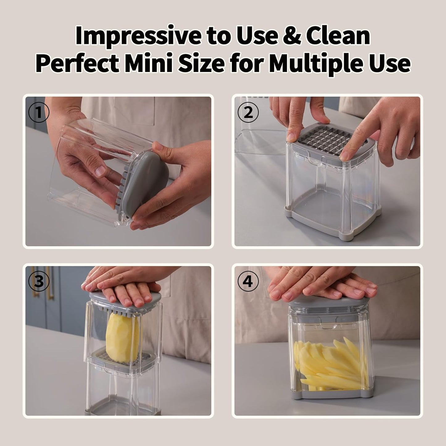 French Fry Cutter, Solucky Potato Onion Cutter, Professional Homestyle Vegetable Chopper Dicer, Great for Potatoes Carrots Cucumbers Zucchini Pepper (Fog Gray)