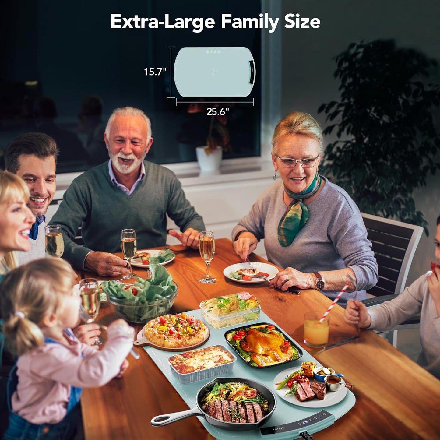 Food Warming Mat, Electric Warming Tray for Buffets & Parties, Silicone Heating Mat for Food with 9 Temperature Settings, Roll-Up Storage, 25.8"x15.6", Blue