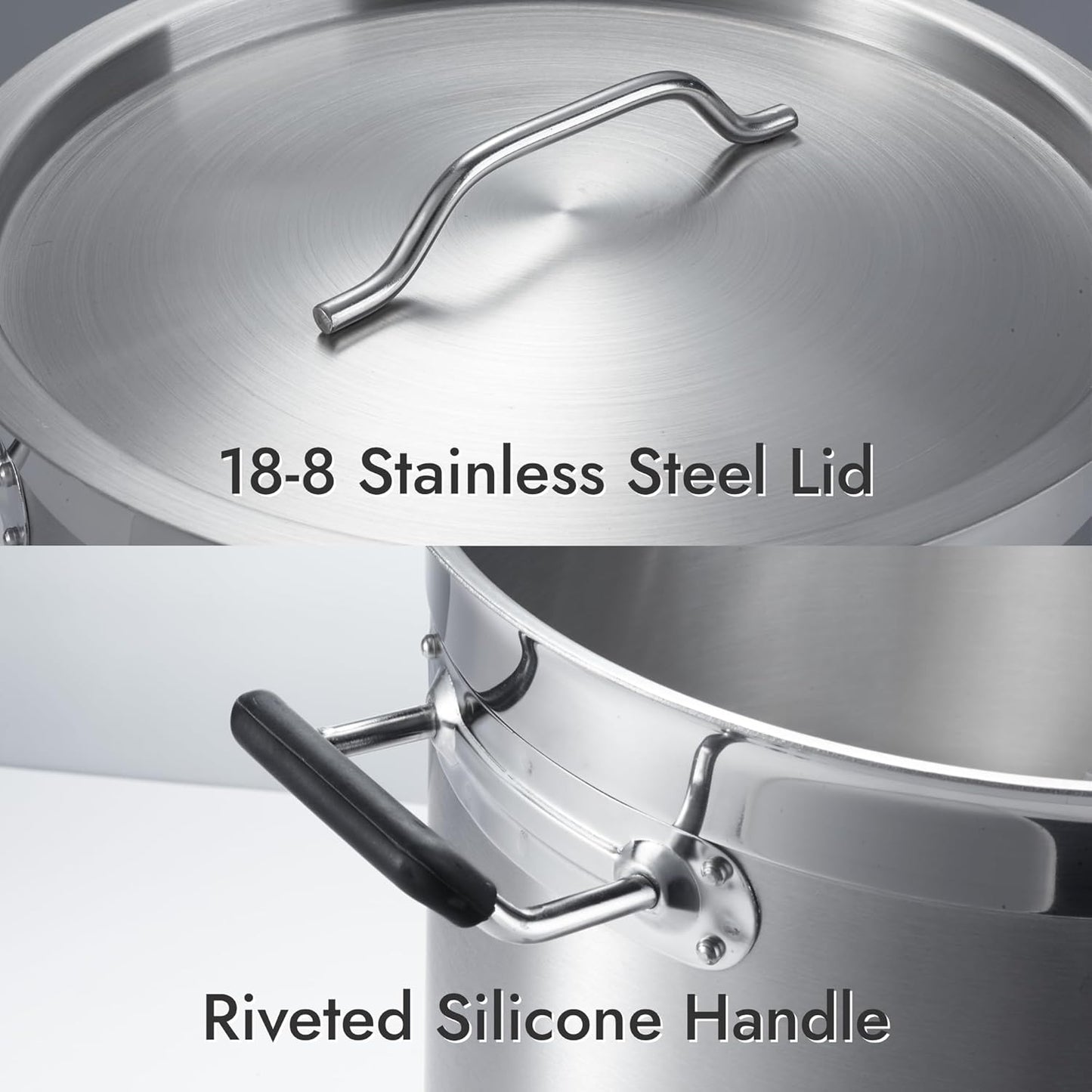 CURTA 75 Quart Large Stock Pot with Lid, NSF Listed, 3-Ply Clad Base, 18/8 Stainless Steel Cooking Pot, Commercial Cookware, Induction Ready, 17.7"D x 18.7"W x 17.7"H