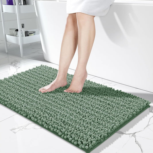 Yimobra Long Bathroom Rugs Non Slip Washable 44x24 Inch - Ultra Soft Absorbent Chenille Bath Mat, Quick Dry Shaggy Floor Carpet for Tub Shower, Green Home Decor Accessories