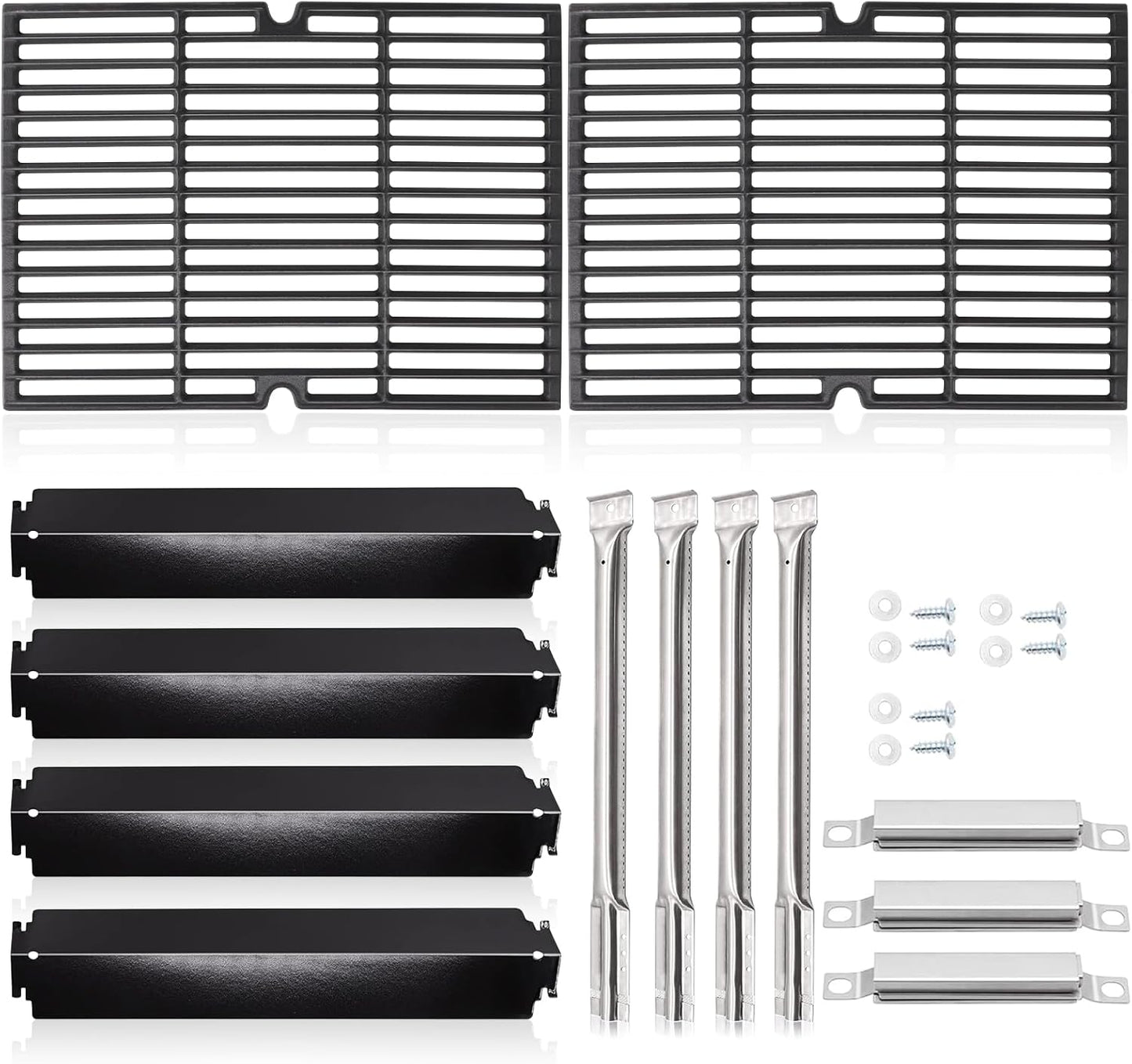 Hiorucet Grill Grate Kits for Charbroil 463268007, 463268008, 463268606, 463268706, 463248108, Cooking Grates, Heat Plate Shields, Burner Tubes and Carryover Tube for Charbroil Grill Replacement Parts