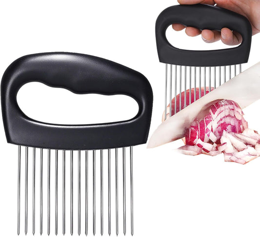 JAYVAR Extra-Large Onion Holder for Slicing, Onion Cutter Vegetable Chopper, Extra-Large Tomato Slicer with 16 Long Needles, Stainless Steel Tomato Potato Slicer, Meat Tenderizer, Food Slicing Guide