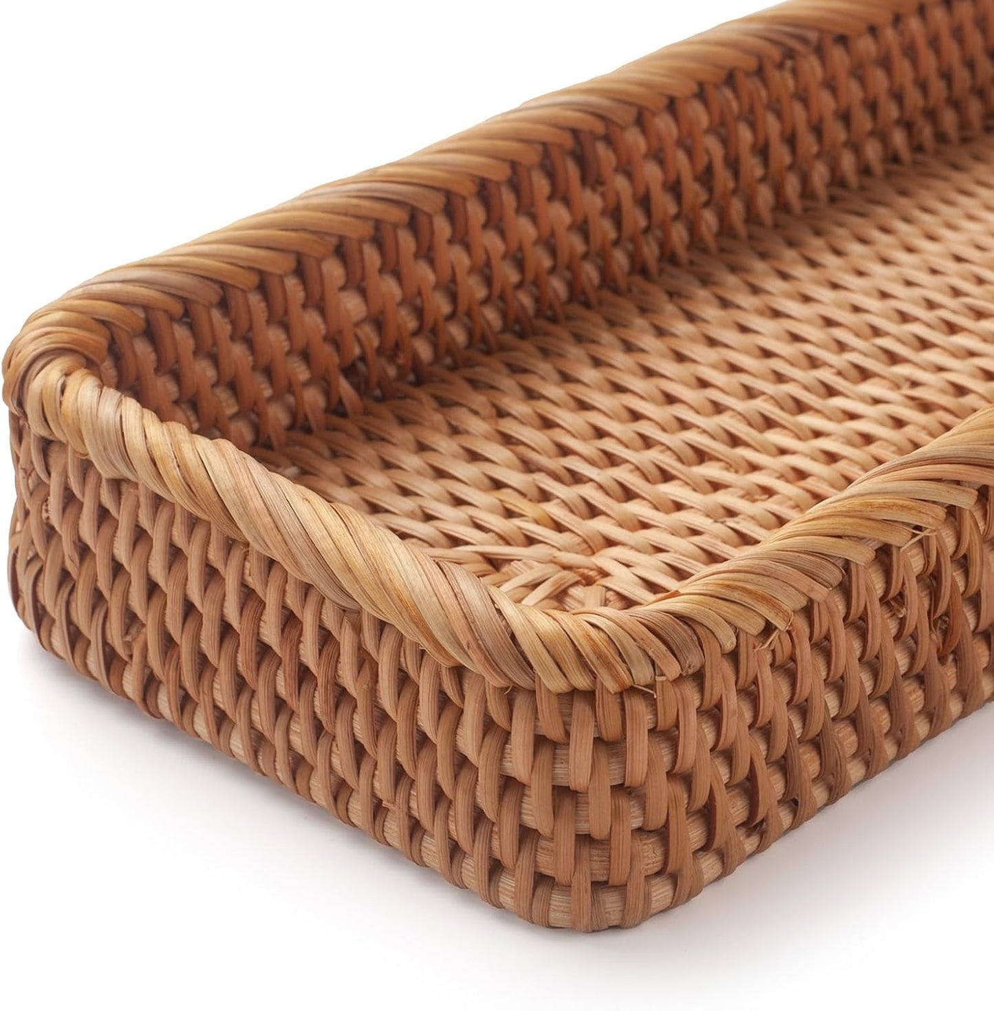 Rattan Bathroom Vanity Tray, Toilet Tank Tray, Toilet Basket Tank Topper, Bathroom Basket for Organizing and Decor (Natural, 10.2" x 4.9" x 1.6")