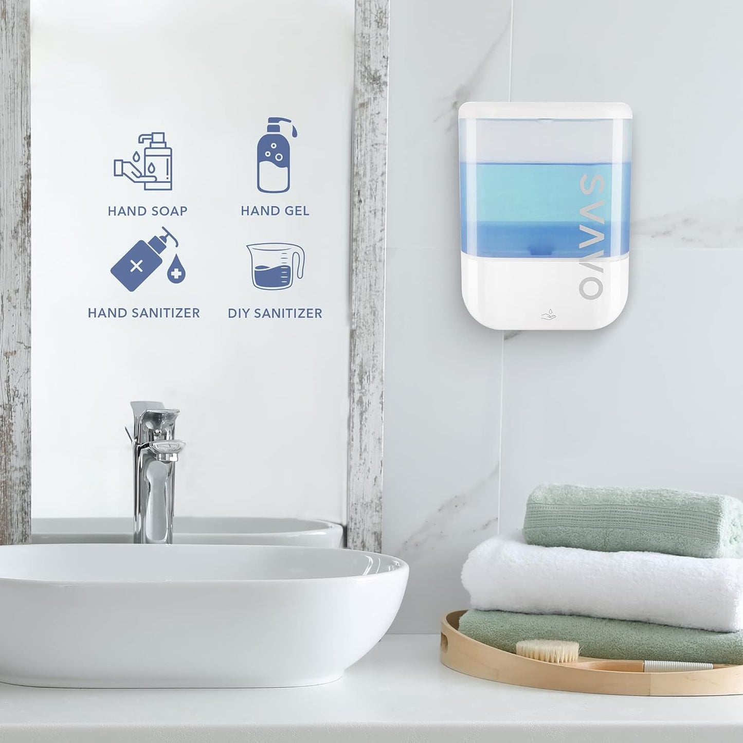 SVAVO 34oz / 1000ml Automatic Soap Dispenser Hand Sanitizer Dispenser Wall Mount, Touchless Electric Sensor Pump Battery Operated for Offices Home Kitchen Bathroom Hotel Restaurant Commercial