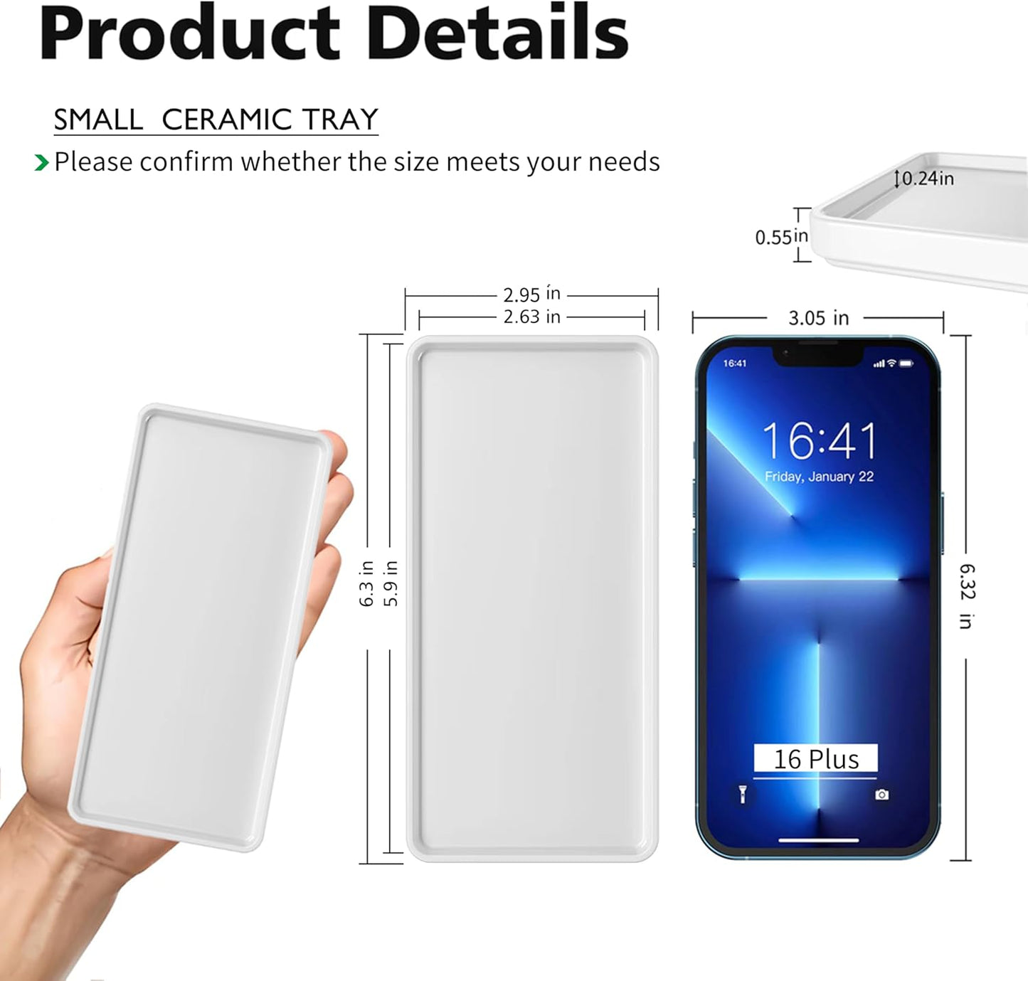 Gurygo 6" Small Ceramic Bathroom Tray for Kitchen Counter - Rectangle Ceramic Sink Tray for Bathroom Counter - Porcelain Dispenser Organizer for Kitchen Bathtub Counter, White