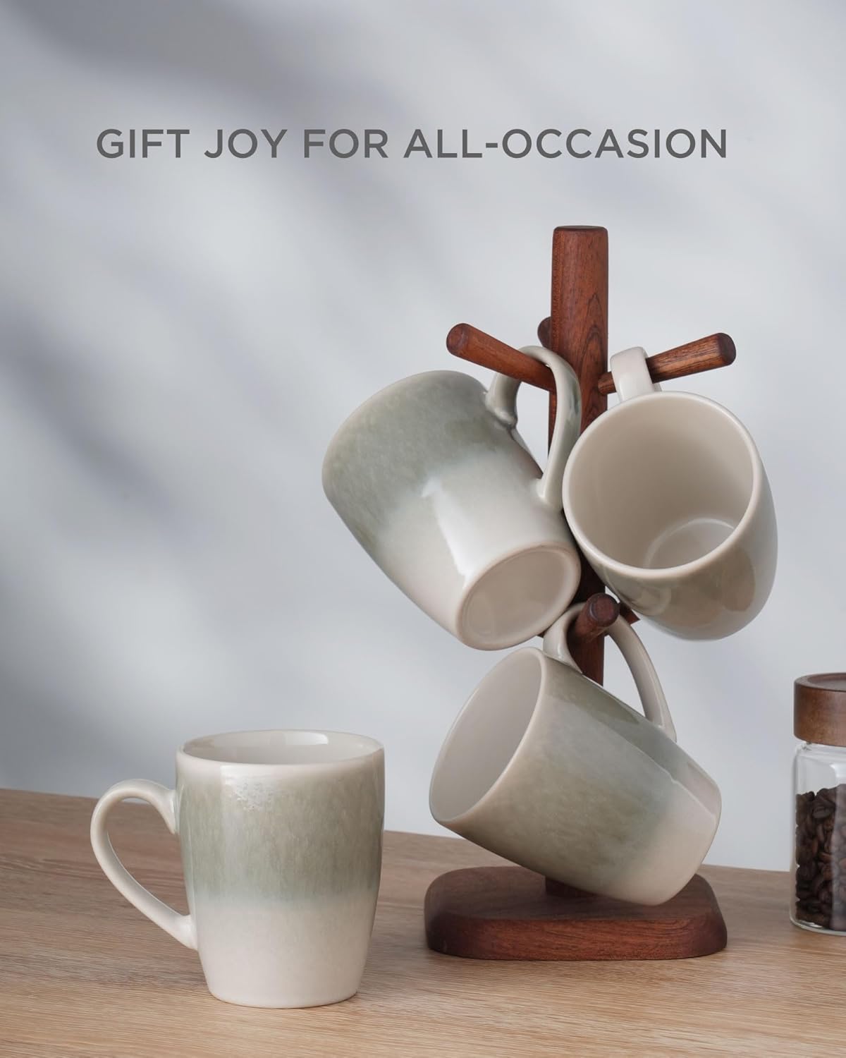 famiware Coffee Mugs Set, 13 oz Mug Set of 4, Stoneware Cups for Latte, Hot Tea, Mocha, Cocoa, Cappuccino, Microwave and Dishwasher Safe, Glacier Series, Sage Green